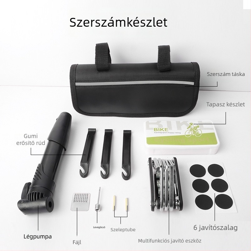 Kerékpárjavító készlet — POM anyag, defektpumpa, kulcs, hegyi kerékpár multifunkciós szerszám
