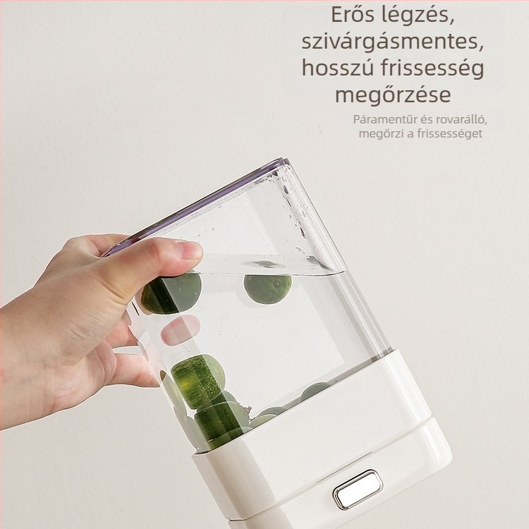 Téglalap alakú műanyag vákuumzáras tároló fedővel, 1-2 literes kapacitás, kávé, dió, nassolnivalók és tea tárolására