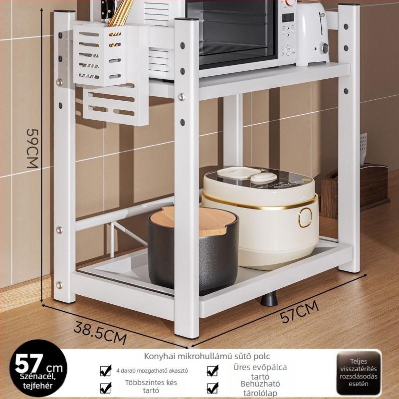 Mikrohullámú sütő és konyhai készülékek tároló állványa – húzós, több szintű asztali kialakítás; szénacél; modell 16018; márka Yimu Pinchuan; modern minimalist stílus