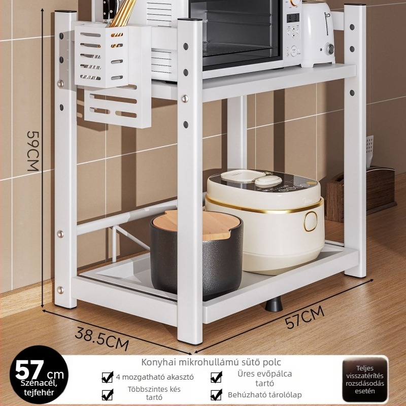 Mikrohullámú sütő és konyhai készülékek tároló állványa – húzós, több szintű asztali kialakítás; szénacél; modell 16018; márka Yimu Pinchuan; modern minimalist stílus