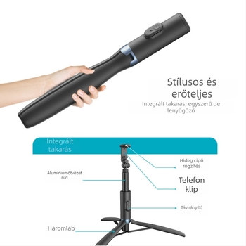 JISNN Bluetooth Szelfi Stick Tripod rejtett, integrált dizájnnal, anyag: nylon rost + alumínium ötvözet, távirányítóval, beépített világítás, testreszabható magáncímke
