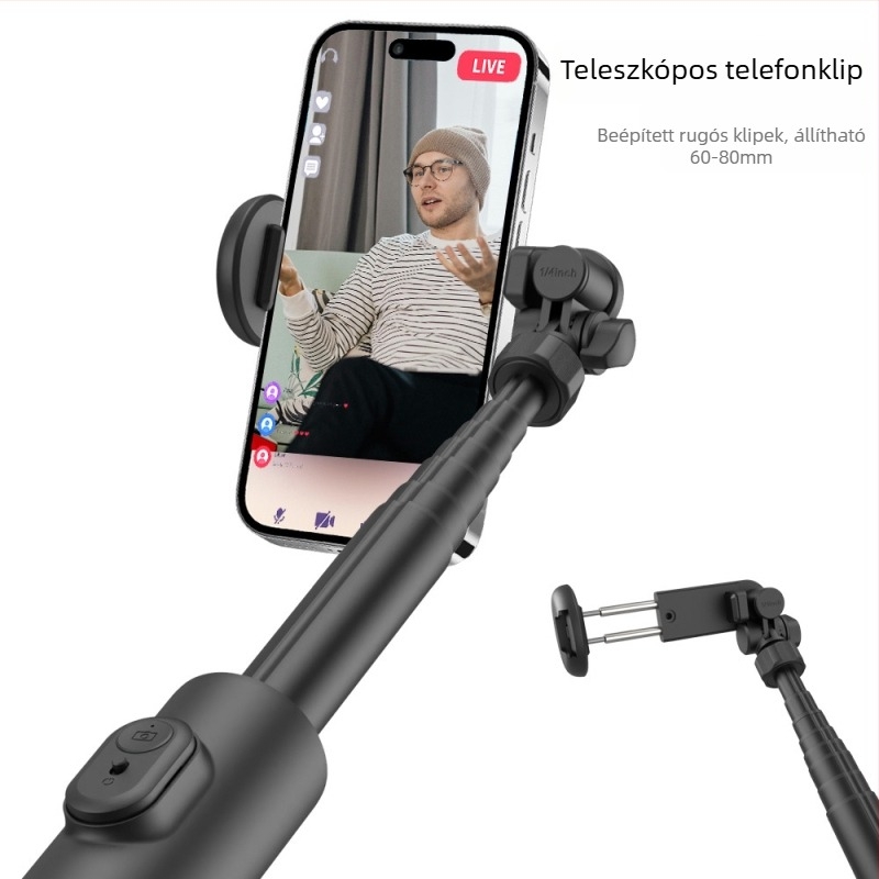 JISNN Bluetooth Szelfi Stick Tripod rejtett, integrált dizájnnal, anyag: nylon rost + alumínium ötvözet, távirányítóval, beépített világítás, testreszabható magáncímke