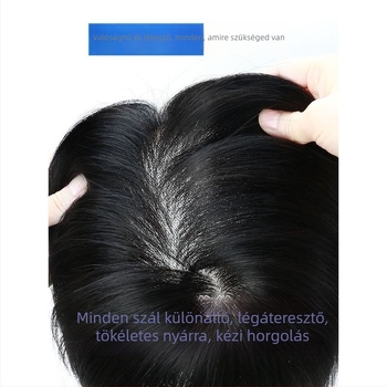 Férfiaknak készült részparóka természetes hajból, láthatatlan felső résszel, teljesen kézzel készített, egyenes haj, hossz 5–8 cm, festhető