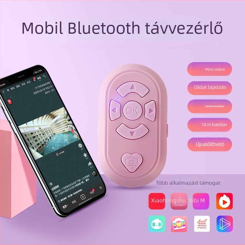 Ax-1 Mobiltelefonos videó távirányító, Bluetooth 10 m-ig, 130 mAh Akkumulátor, ABS ház, Működés gombos