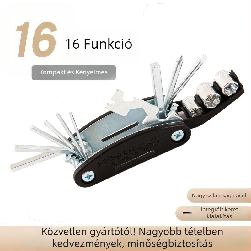 Kerékpár 16 az 1-ben multifunkciós szerszámkészlet a gumiajavításhoz, hordozható összecsukható eszköz