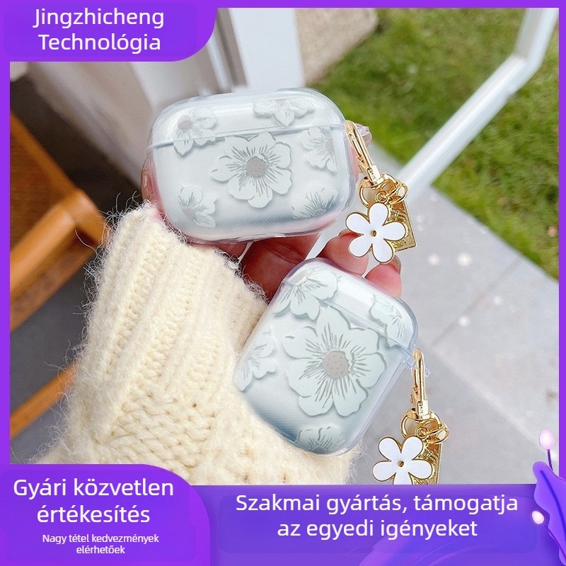 AirPods védőtok medállal – AirPods 1/2 és 3. generációhoz, TPU, hordozható, permetezett felület