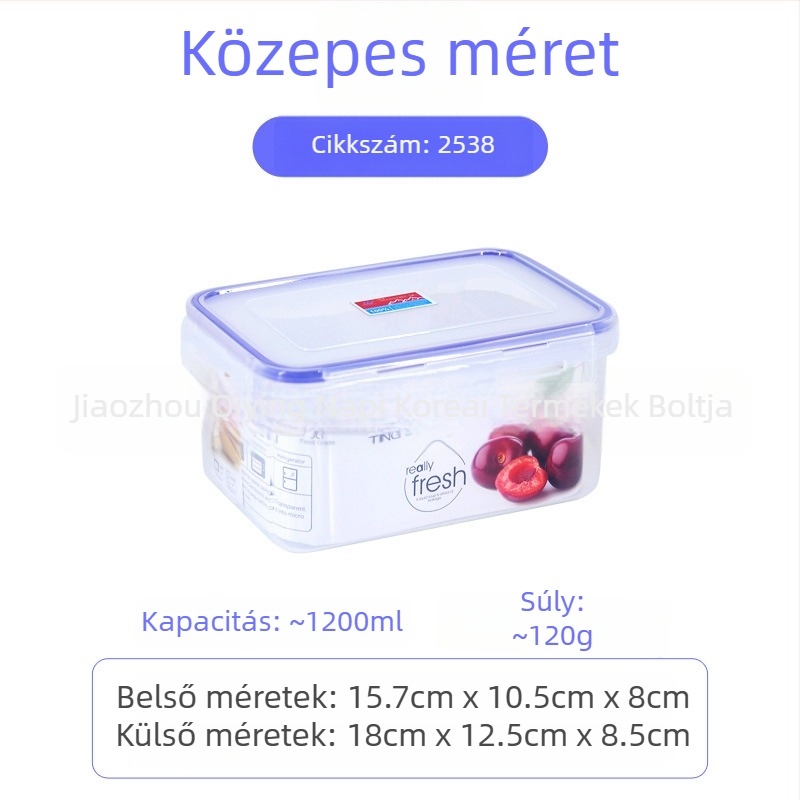 Négyszögletes műanyag ebédes doboz zárható fedéllel, hűtőben tárolásra