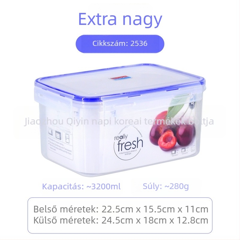 Négyszögletes műanyag ebédes doboz zárható fedéllel, hűtőben tárolásra