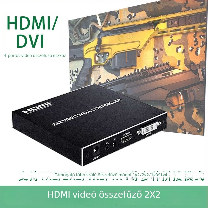 2x2 HDMI/DVI videó splicer, 1 bemenet/4 kimenet, 1920x1080 felbontás, 10 m kábel, videókonferencia