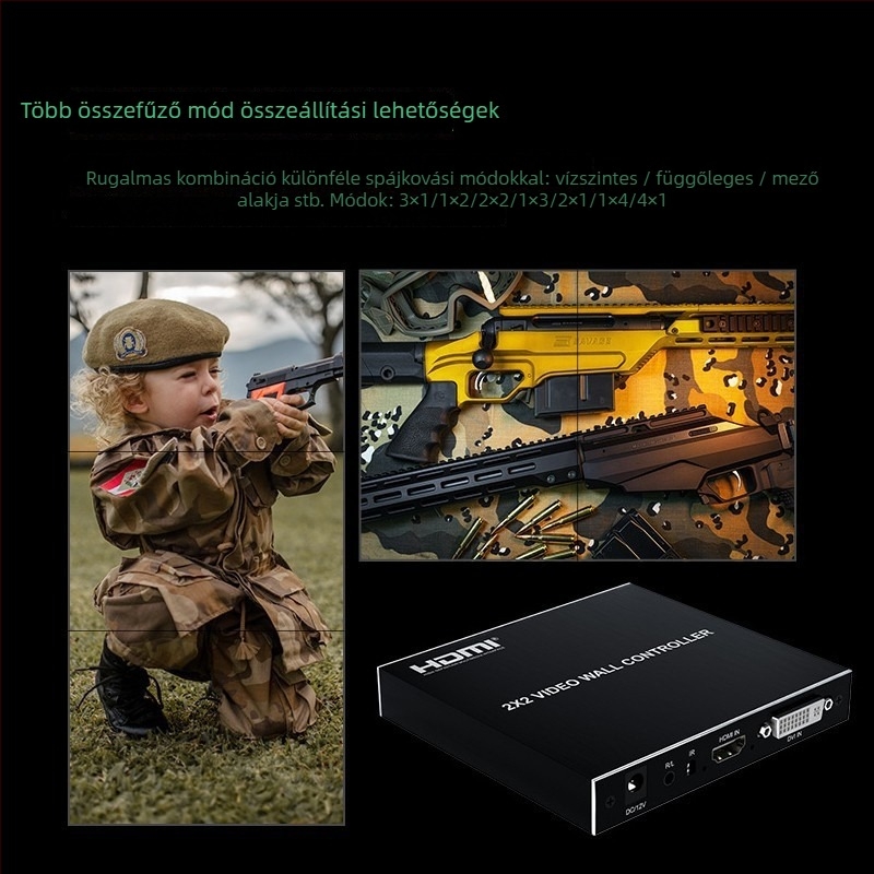 2x2 HDMI/DVI videó splicer, 1 bemenet/4 kimenet, 1920x1080 felbontás, 10 m kábel, videókonferencia