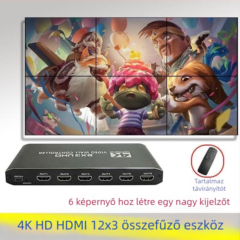 2x2 HDMI/DVI videó splicer, 1 bemenet/4 kimenet, 1920x1080 felbontás, 10 m kábel, videókonferencia