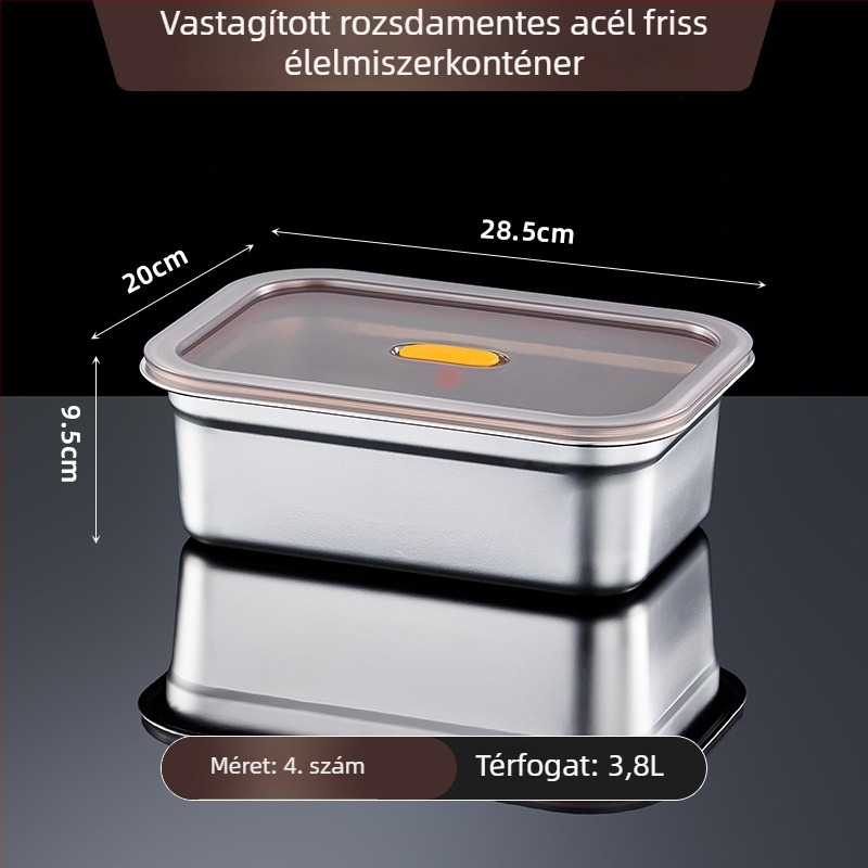 Rozsdamentes acél ételtároló doboz, 1–2 L, téglalap alakú, zárható és szivárgásmentes, mikrózható