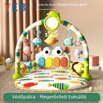 Baba torna zenés pedálos zongorával és mászó matraccal — műanyag játék 0–3 éveseknek, fejleszti a kéz-szem koordinációt, az érzékelést és a hallást