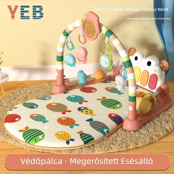 Baba torna zenés pedálos zongorával és mászó matraccal — műanyag játék 0–3 éveseknek, fejleszti a kéz-szem koordinációt, az érzékelést és a hallást