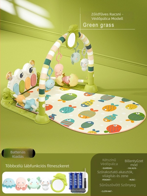 Baba torna zenés pedálos zongorával és mászó matraccal — műanyag játék 0–3 éveseknek, fejleszti a kéz-szem koordinációt, az érzékelést és a hallást