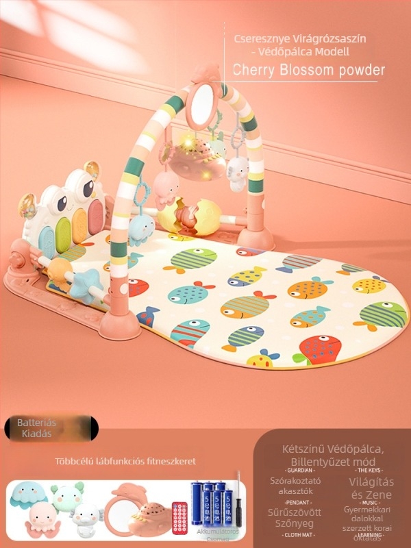 Baba torna zenés pedálos zongorával és mászó matraccal — műanyag játék 0–3 éveseknek, fejleszti a kéz-szem koordinációt, az érzékelést és a hallást