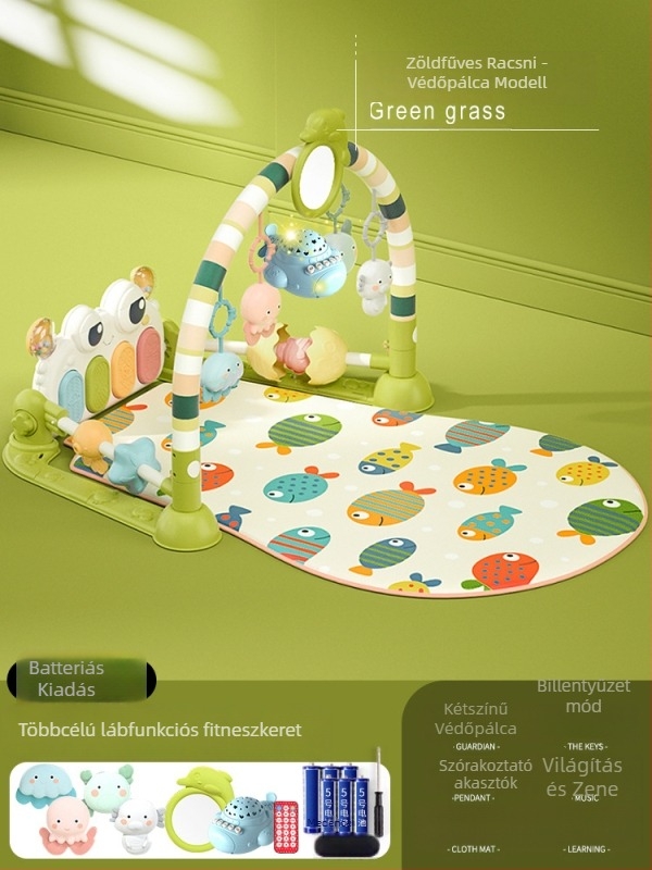 Baba torna zenés pedálos zongorával és mászó matraccal — műanyag játék 0–3 éveseknek, fejleszti a kéz-szem koordinációt, az érzékelést és a hallást