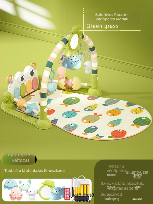 Baba torna zenés pedálos zongorával és mászó matraccal — műanyag játék 0–3 éveseknek, fejleszti a kéz-szem koordinációt, az érzékelést és a hallást