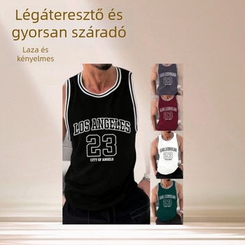 Férfi nyári ujjatlan mellény – légáteresztő, gyorsan száradó poliészter (95%), betűs mintával, futásra és edzésre