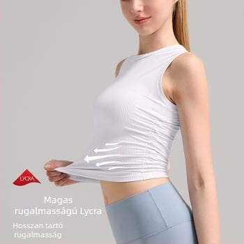 Női nyári ujjatlan jóga-top, gyorsan szárad, nedvességelvezető, 78% nylon / 22% spandex, derékig érő hosszúság