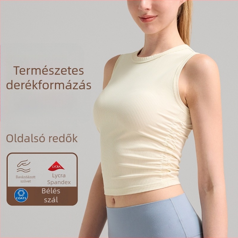 Női nyári ujjatlan jóga-top, gyorsan szárad, nedvességelvezető, 78% nylon / 22% spandex, derékig érő hosszúság