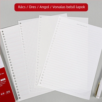 Binder kötésű jegyzetfüzet refill, cellulózalapú papír, 80 gsm, 100–200 oldal, oldalak vonalas és négyzetrácsos