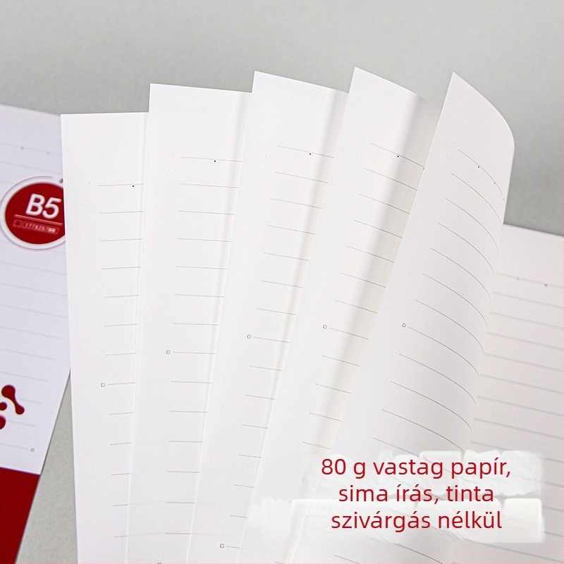 Binder kötésű jegyzetfüzet refill, cellulózalapú papír, 80 gsm, 100–200 oldal, oldalak vonalas és négyzetrácsos