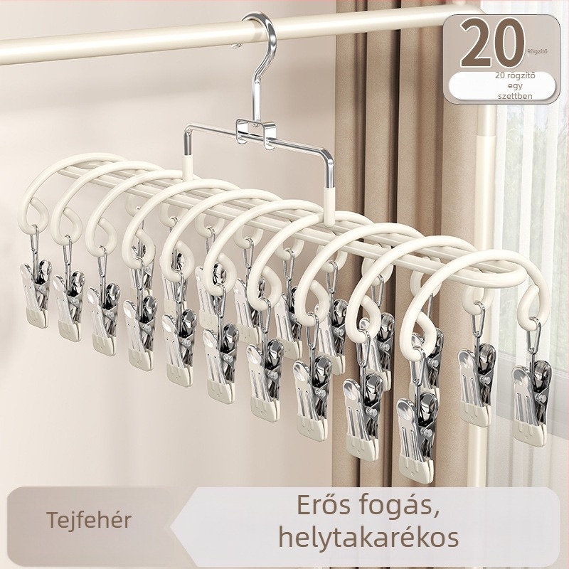20 csipeszes zokiszárító állvány rozsdamentes acélból, ívelt modern dizájn, beltéri és kültéri használatra