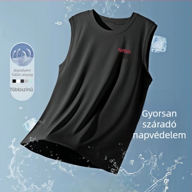 Férfiak számára nyári, lélegző, gyorsan száradó ice silk anyagú ujjatlan mellény edzéshez, nagy méret