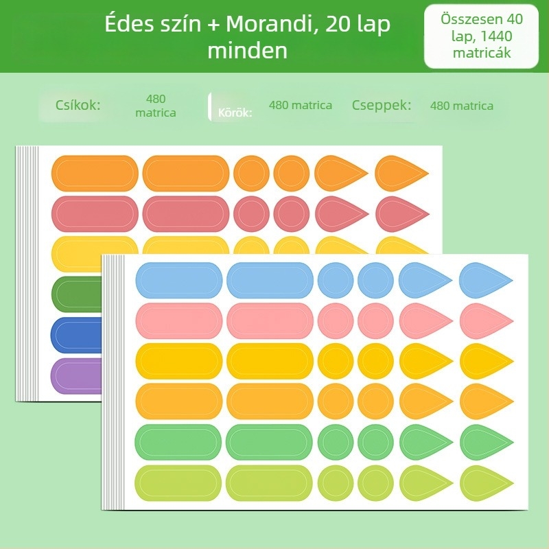 Többcélú annotációs címkék vízcsepp és esőcsepp jelölésekkel – ragaszthatóak, brosúra belső oldalak, alapcsomagolás, Huge márka