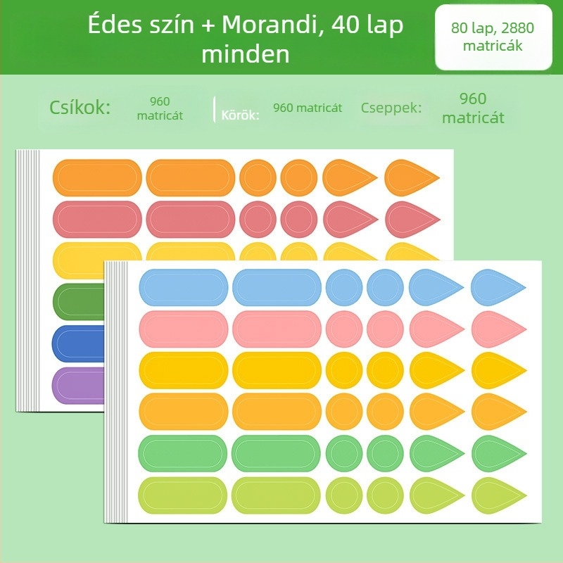 Többcélú annotációs címkék vízcsepp és esőcsepp jelölésekkel – ragaszthatóak, brosúra belső oldalak, alapcsomagolás, Huge márka
