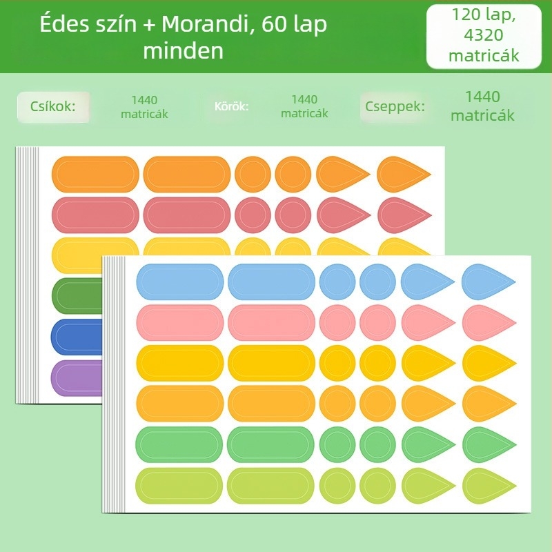 Többcélú annotációs címkék vízcsepp és esőcsepp jelölésekkel – ragaszthatóak, brosúra belső oldalak, alapcsomagolás, Huge márka