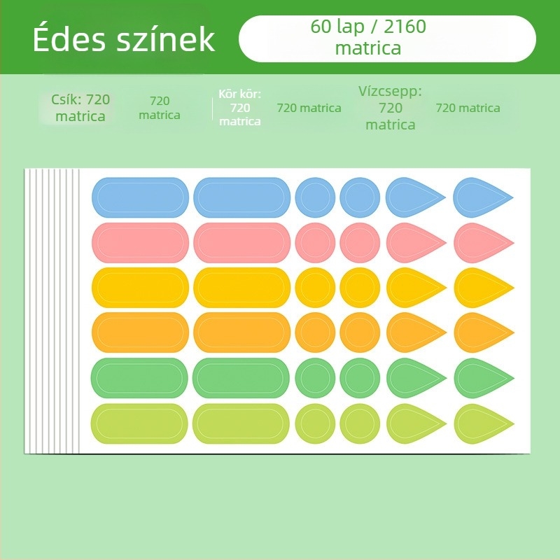Többcélú annotációs címkék vízcsepp és esőcsepp jelölésekkel – ragaszthatóak, brosúra belső oldalak, alapcsomagolás, Huge márka