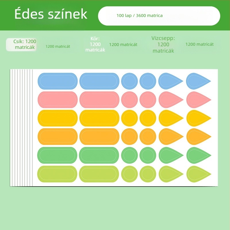 Többcélú annotációs címkék vízcsepp és esőcsepp jelölésekkel – ragaszthatóak, brosúra belső oldalak, alapcsomagolás, Huge márka
