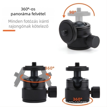 Mini gömbfej alumíniumötvözetből, univerzális 360° mini tripodhoz, 90° függőleges dőlés, kézi szerelés, általános kompatibilitás