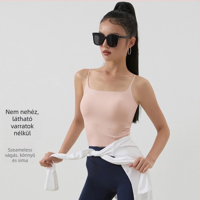 Sportos tanktop pánt nélküli, varrás nélküli, beépített melltartó betéttel - Nylon 75% (W175) (varrás nélküli; beépített melltartó betét; pánt nélküli)