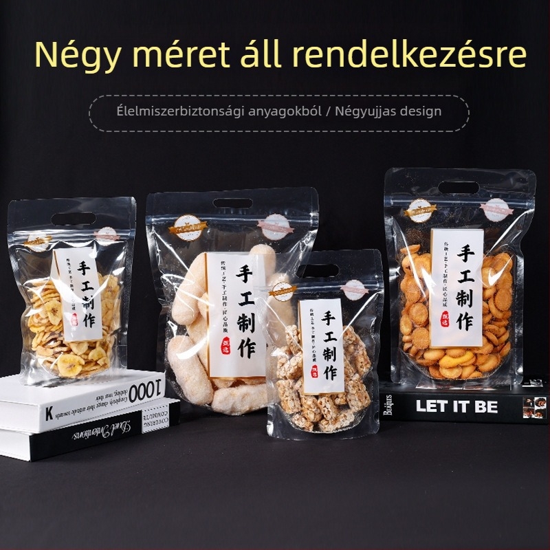 Snack önzáró zacskó, kézzel készült, átlátszó, hordozható, önálló élelmiszer-csomagolás — Márka Jinnuo, Eredet Anhui, napi termelés 100