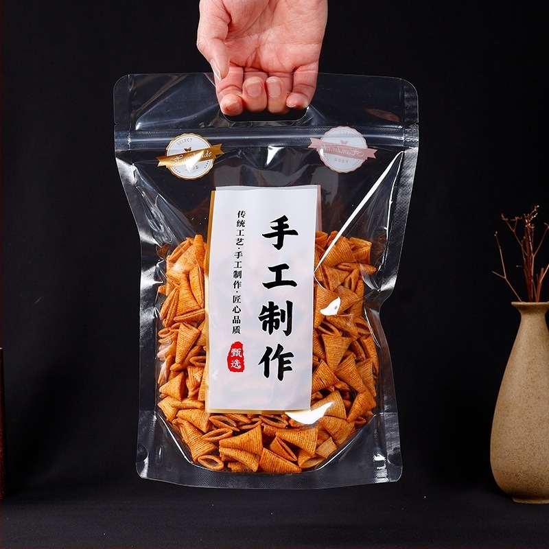 Snack önzáró zacskó, kézzel készült, átlátszó, hordozható, önálló élelmiszer-csomagolás — Márka Jinnuo, Eredet Anhui, napi termelés 100
