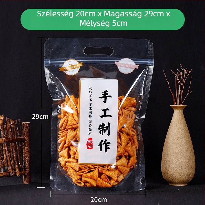 Snack önzáró zacskó, kézzel készült, átlátszó, hordozható, önálló élelmiszer-csomagolás — Márka Jinnuo, Eredet Anhui, napi termelés 100