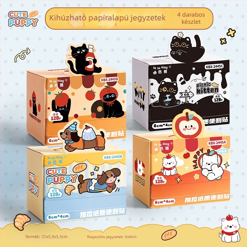 Kaba Bear rajzfilmfigura ragasztós jegyzetek – kihúzható dizájn, 128 oldal, KBX-2445