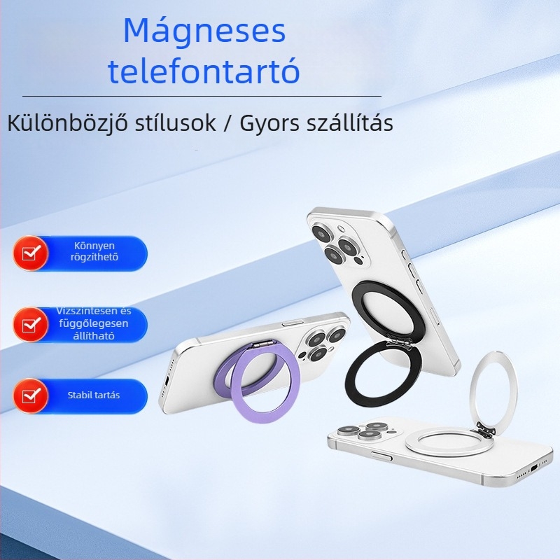 Ötvözetből készült mágneses telefonállvány 360°-os forgathatósággal, MagSafe ujjgyűrű-tartóval