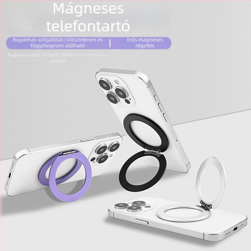 Ötvözetből készült mágneses telefonállvány 360°-os forgathatósággal, MagSafe ujjgyűrű-tartóval