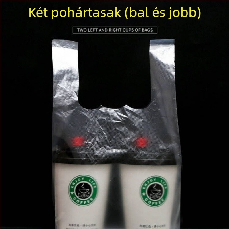 Egyszer használatos műanyag pohártaska tej-tea és szójatej pohárhoz – egy vagy két pohárhoz