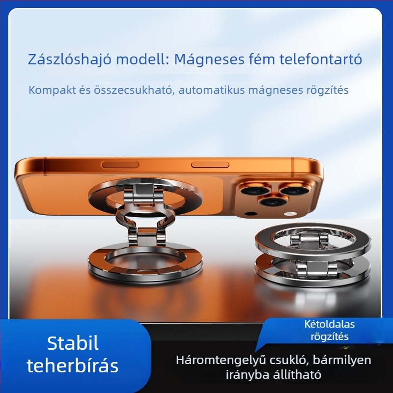 Összecsukható mágneses gyűrűs telefonállvány, kettős oldalú mágneses tartó, MagSafe asztali állvány