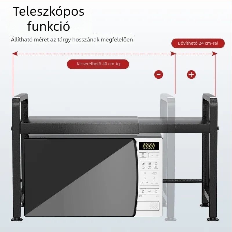 Kinyitható konyhai tárolópolc mikrohullámú sütőhöz – szénacél, skálázható, modern minimalista dizájn, testreszabott minták