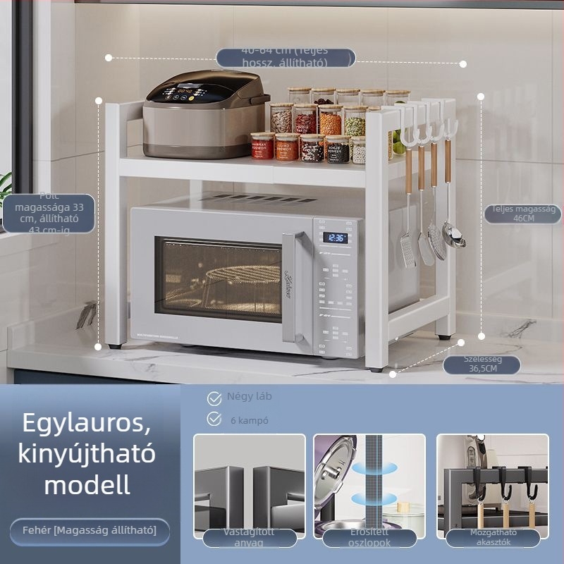 Kinyitható konyhai tárolópolc mikrohullámú sütőhöz – szénacél, skálázható, modern minimalista dizájn, testreszabott minták