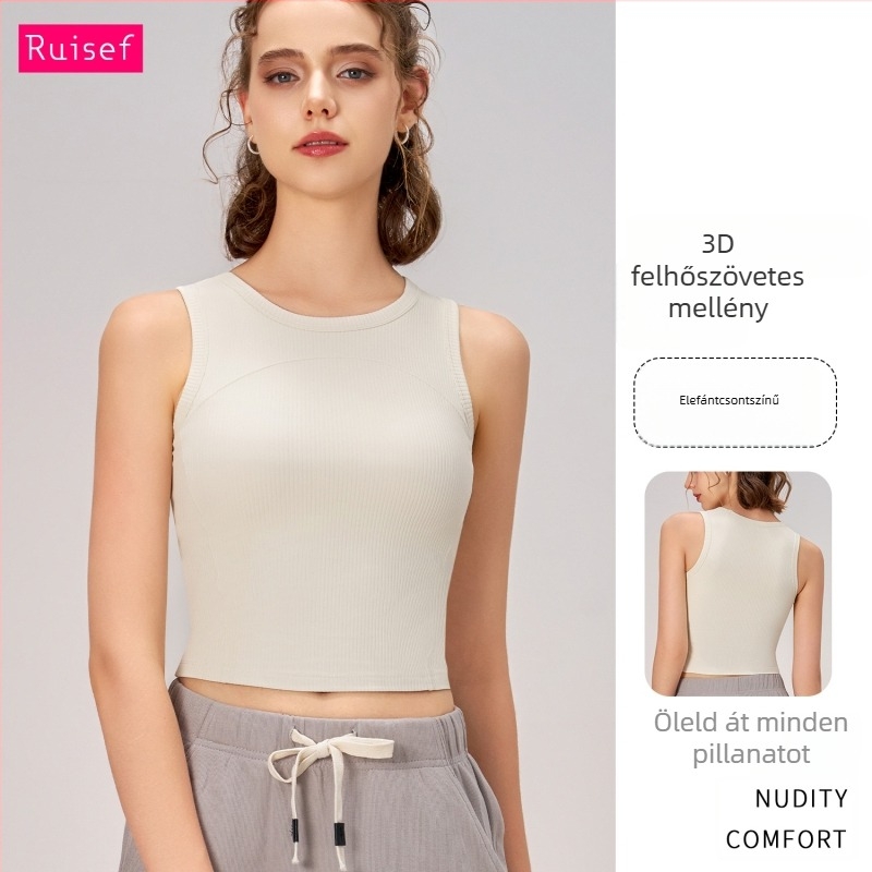 Női sportmelltartó, hosszú szabású jóga felső, fix kosarakkal, bordázott textúrával, anyag: nylon 80% + spandex 20%, nedvességelvezető, antibakteriális, gyorsan száradó