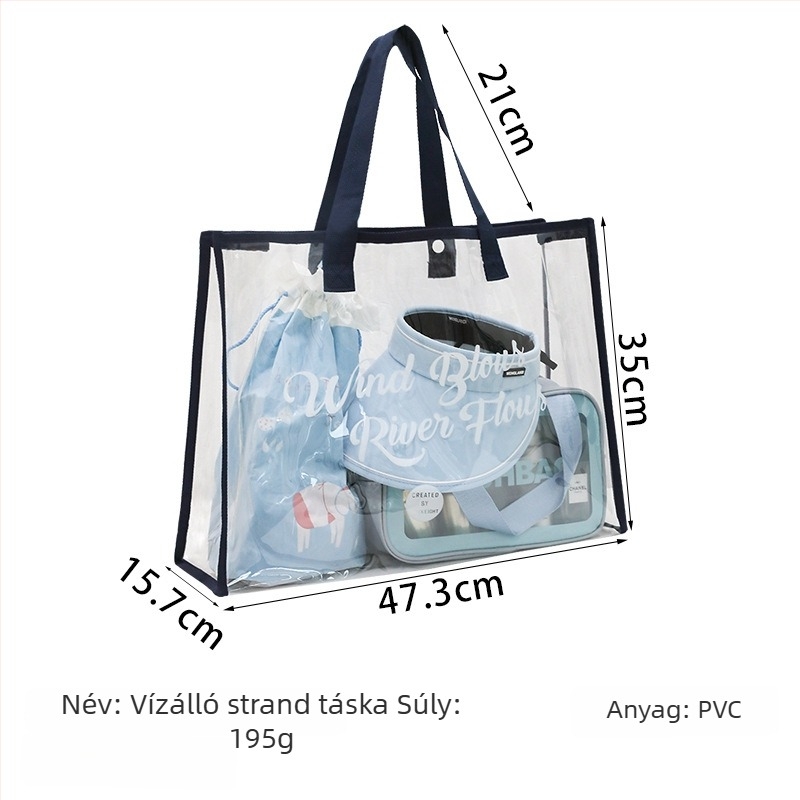 Száraz–nedves elválasztású úszótáska, átlátszó PVC, vízálló strandtáska fürdőruha tárolására