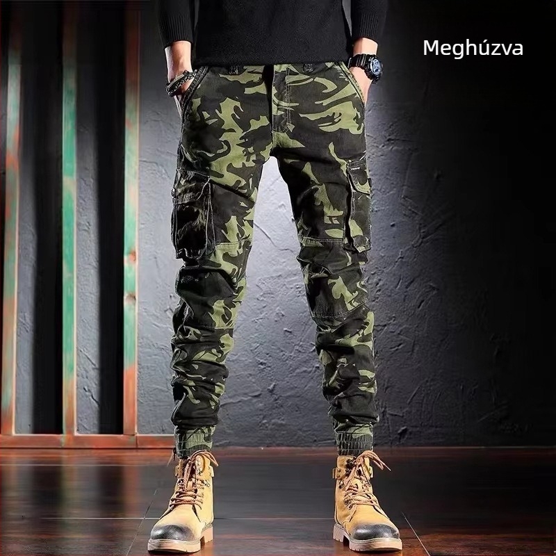 Férfi munkaruha overál camuflázs mintával, szoros fazon, vastag pamut anyag