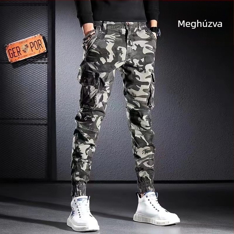 Férfi munkaruha overál camuflázs mintával, szoros fazon, vastag pamut anyag